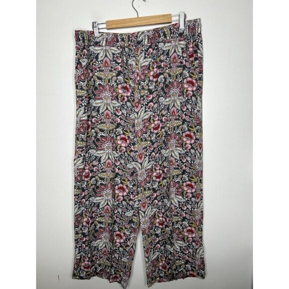 Architect Women’s Red Gray Floral Wide Leg Pants High Rise Elastic Waist Size XL - Picture 1 of 7